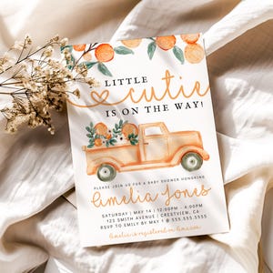 Editable Little Cutie Baby Shower Invitation, Greenery Orange Gender Neutral Baby Shower Invite, Citrus Baby Shower Invitation, Clementine