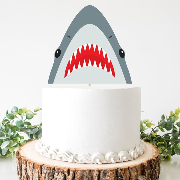 Printable Shark Cake Topper, Shark Centerpiece, Shark Birthday Party Decorations, Shark Attack Printable Birthday Party Supplies, Download