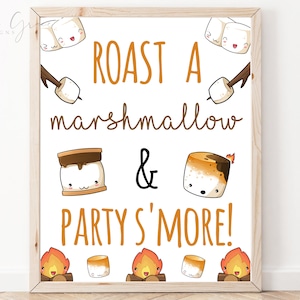 Roast a Marshmallow and Party S&#39;more Sign, Smore Fun Birthday Sign, Smore Bar, Smores Baby Shower, Outdoor Party Table Decor PRINTABLE
