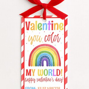 DIY Valentine tag for children’s gifts, featuring cheerful rainbow design and instant access
