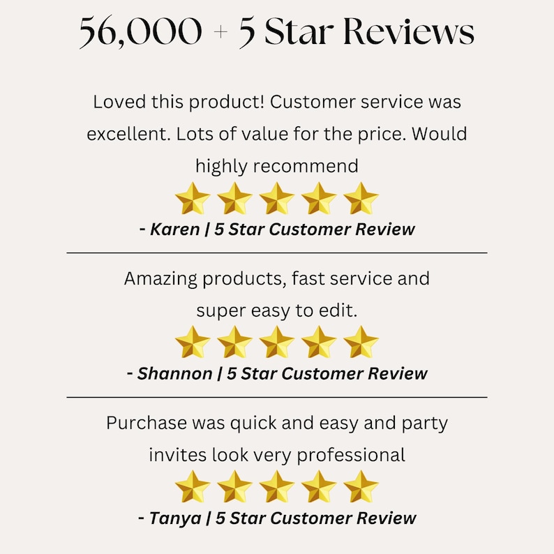 K&ouml;nnte beinhalten: Screenshot einer Website mit Kundenbewertungen. Der Text lautet "56.000 + 5 Sterne Bewertungen". Drei Kundenbewertungen werden mit jeweils f&uuml;nf goldenen Sternen und positiven Kommentaren zum Produkt und Service angezeigt.