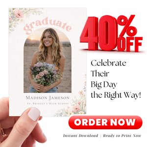 Senior girl graduation announcement template with wildflower theme
