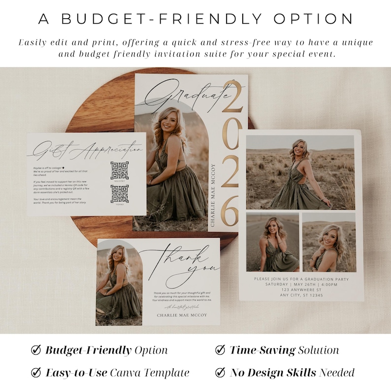 graduation thank you card template with matching invite