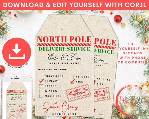 Printable North Pole Special Delivery Tag Template Editable | Etsy