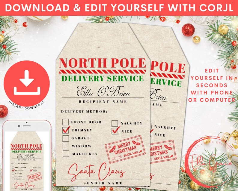 Printable North Pole Special Delivery Tag Template Editable - Etsy