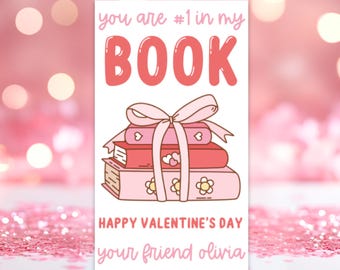 Bearbeitbares Buch Themed Valentine Tag Sie sind # 1 in meinem Buch Valentinstag Geschenkanhänger Printable Instant Download Klassenzimmer Lehrer Lesezeichen