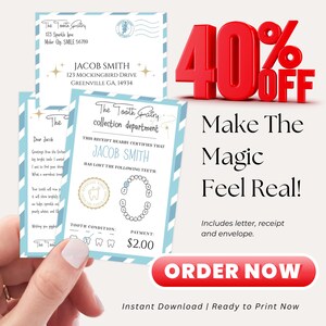Tooth Fairy letter template with matching receipt, designed to make tooth loss exciting and memorable for young kids.