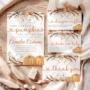 Twin Baby Shower Invitation, Little Pumpkin Baby Shower Invitation, Fall Baby Shower Invitation, Fall Baby Shower Invite, Books For Baby