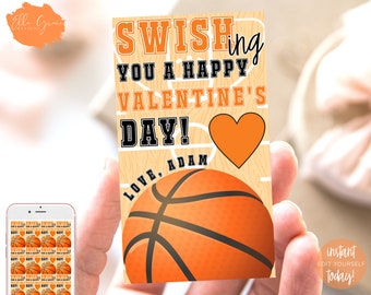 Editable Basketball Valentine's Day Gift Tag, Valentine You're A Slam Dunk Basketball Tag, Classroom School Valentine Tag, Instant Download