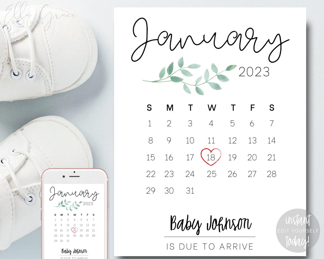 January Due Date Calendar Printable Baby Pregnancy Etsy
