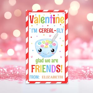 Editable Cereal Valentine's Day Gift Tag