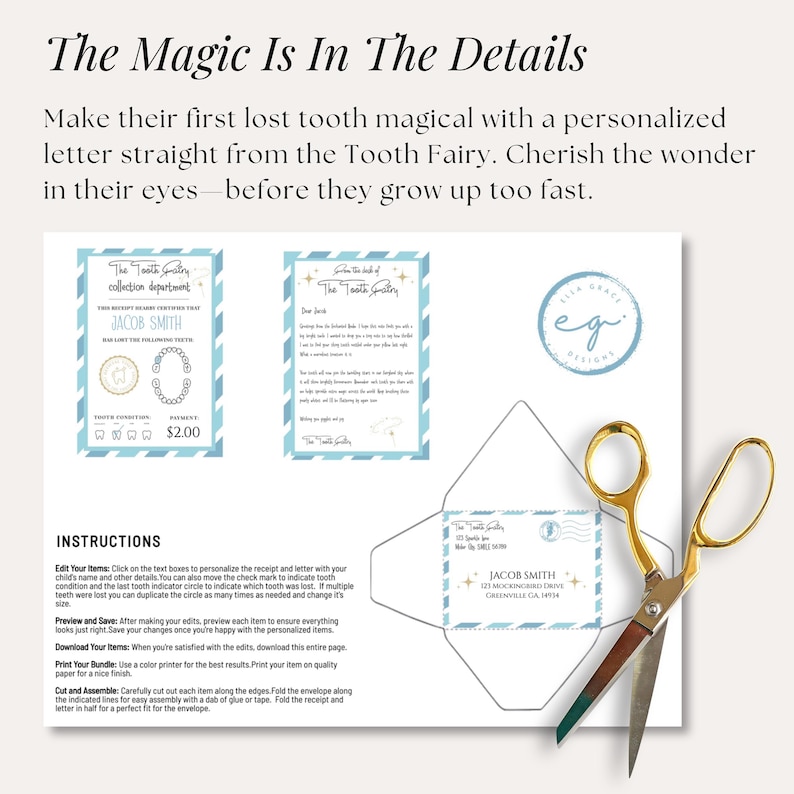 Beautifully designed printable Tooth Fairy stationery set for kids, ideal for parents to use under the pillow after a tooth is lost.