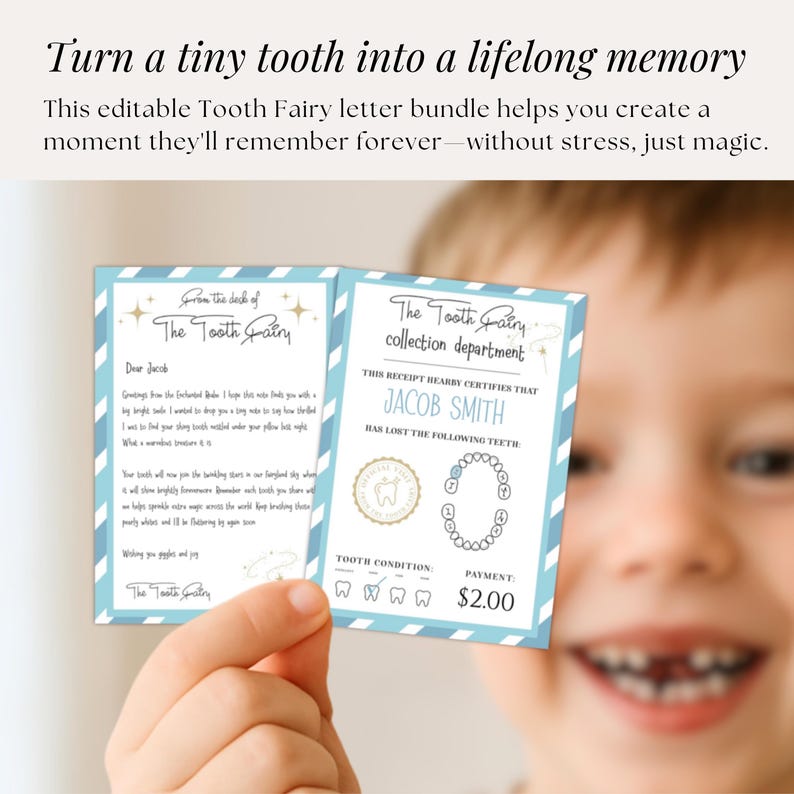 Fun and charming Tooth Fairy download with editable features, perfect for parents creating a magical experience for their child.