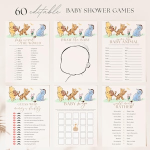 60 Pooh Baby Shower Games, Editable Winnie The Pooh Classic Party Games, Printable Baby Shower Games, Virtual Baby Games, Printable DIY