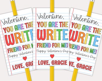 Scrivi San Valentino stampabile, Scrivi tag di San Valentino, Biglietti di San Valentino per bambini per la scuola Matita, Scrivi biglietto di San Valentino, Portapenne di San Valentino