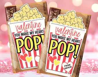 Pegatinas de palomitas de maíz para San Valentín, pegatinas para el día de San Valentín, etiquetas para el aula de niños y niñas, etiquetas Poppin' Valentines, pegatina de bolsa de palomitas de maíz