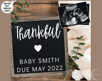 Editable Thanksgiving Pregnancy Announcement for Social Media, Pumpkin Fall Autumn Baby Announcement, Digital Personalized Card Template