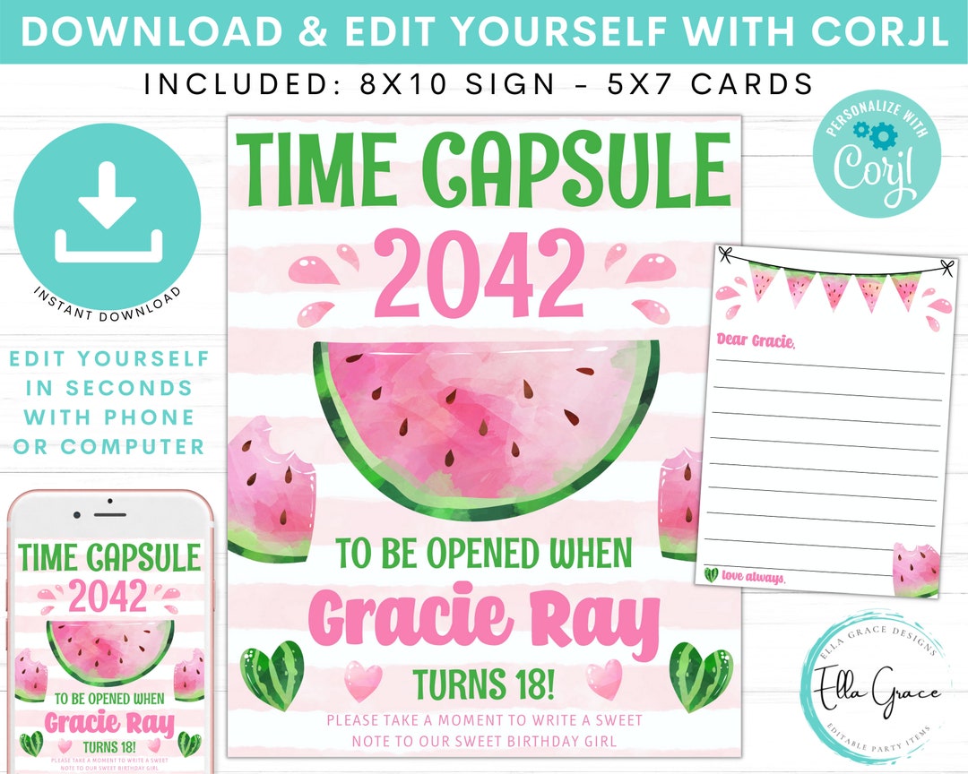 Editable Watermelon Time Capsule Matching Note Cards First - Etsy