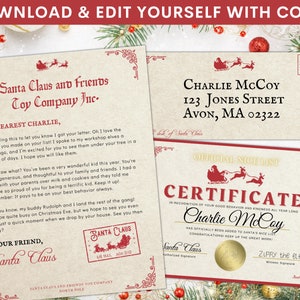Carta editável do Papai Noel, Certificado Oficial de Lista Agradável do Papai Noel, Carta do Papai Noel de Natal, Carta Personalizada, Carta Personalizada, Envelope