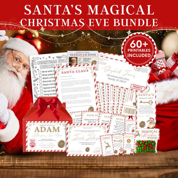 North Pole Letter Bundle with Santa Letter Nice List Certificate Envelope and Tags Christmas Eve Printables for Kids Magic Experience