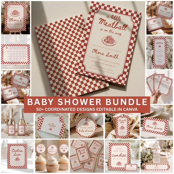 Little Meatball Baby Shower Bundle Editable Italian Theme Invitation Games Signs A Little Meatball Is On The Way Baby Shower Decor