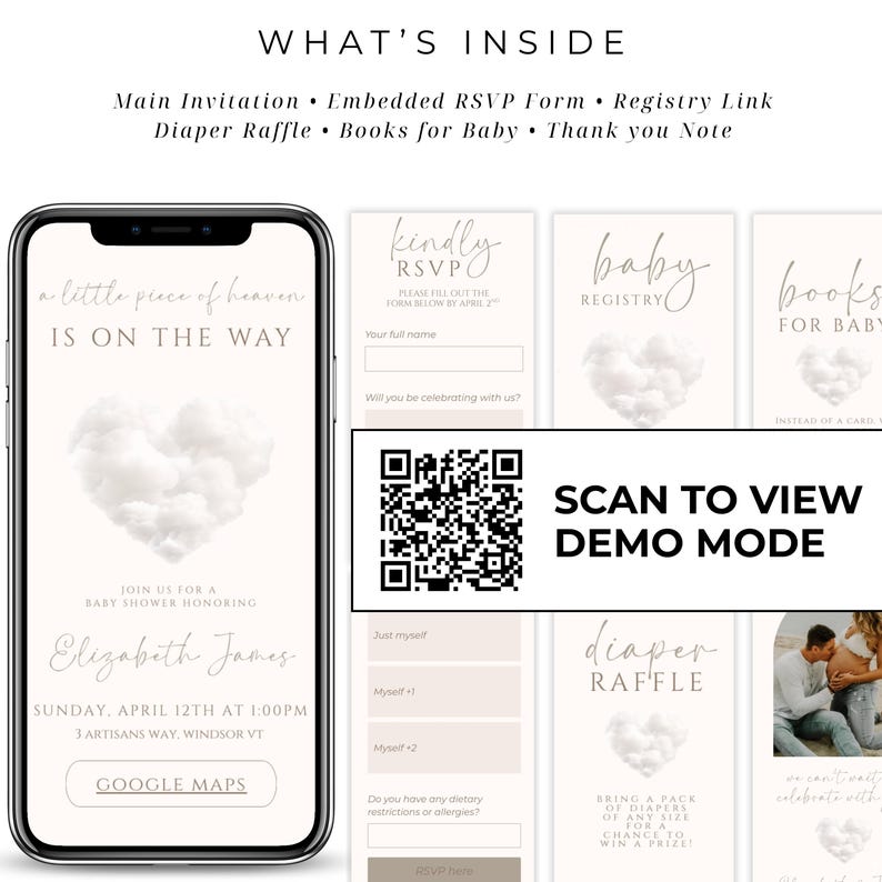 Interactive baby shower invite with RSVP and registry link