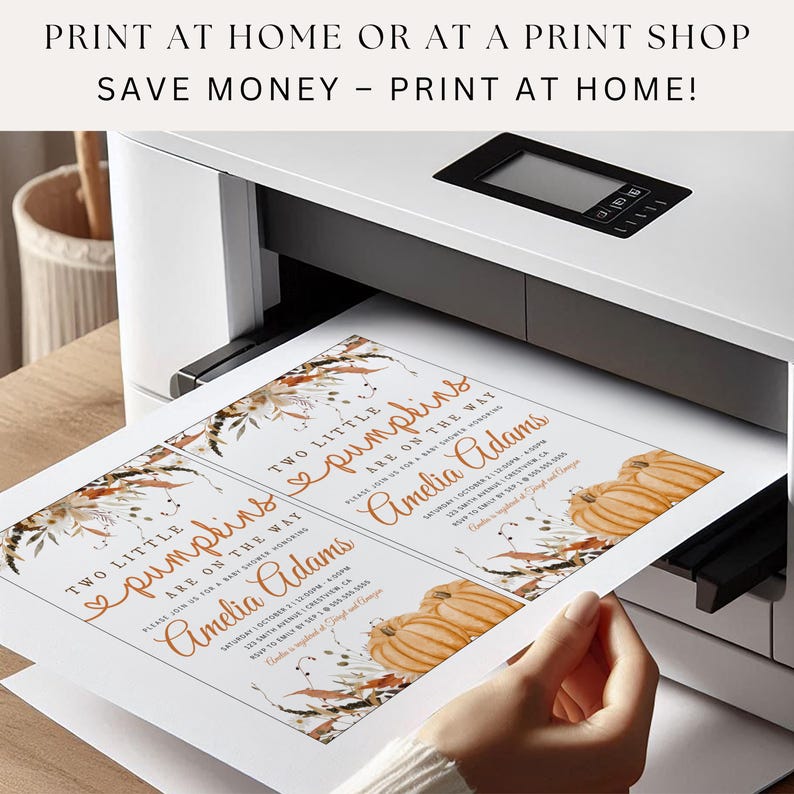 Autumn-themed baby shower template for twins, includes free evite and printable download.
