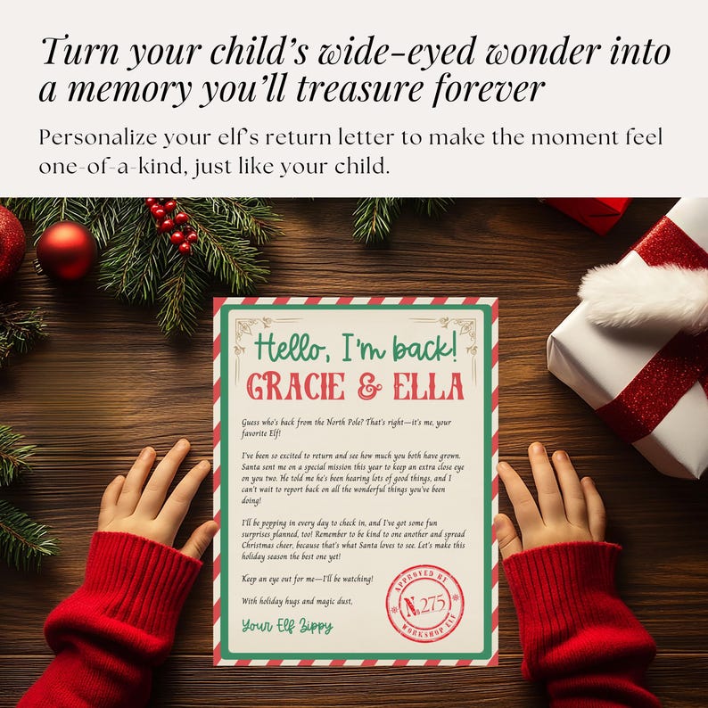 Holiday elf letter for kids’ arrival day, editable and printable at home, a simple way to enhance the tradition