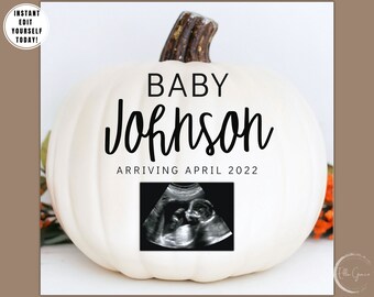 Editable Thanksgiving Pregnancy Announcement for Social Media, Pumpkin Fall Autumn Baby Announcement, Digital Personalized Card Template