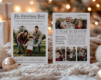 Newspaper Christmas Card Christmas Newsletter Template Editable Year In Review Christmas Card Template Printable Holiday Card Family Photo