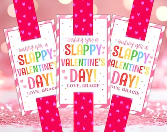 Braccialetto Slap modificabile per San Valentino stampabile, Slap Valentine, Tag stampabile per San Valentino, Classe di San Valentino, Braccialetto per San Valentino, Slappy