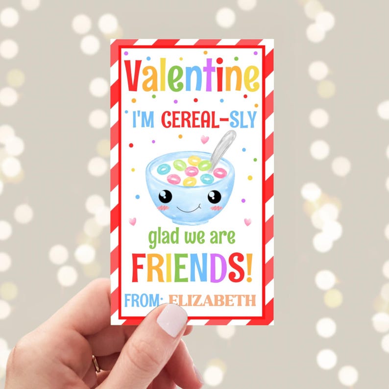 Editable Cereal Valentine's Day Gift Tag