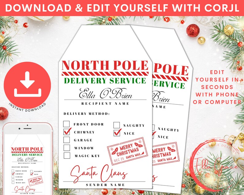 Printable North Pole Special Delivery Tag Template Editable | Etsy