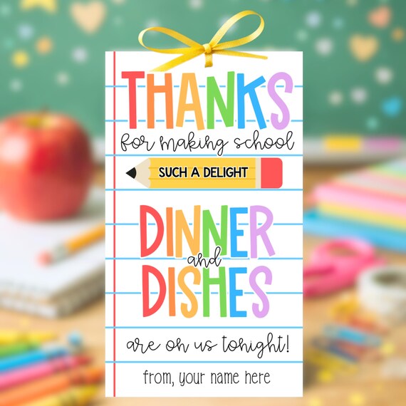 Last Minute Teacher Gift Printable Tag, Dinner Is On Us Gift Card Holder, Easy Teacher Appreciation Week Gift, Instant Download