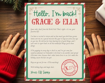 Editable Elf I'm Back Letter Elf Arrival Letter Elf Return Letter Christmas Elf Welcome Back Letter Instant Download for Kids