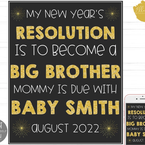 Editable Printable New Year Pregnancy Announcement Chalkboard, Promoted to Big Brother, New Years Big Brother Announcement Digital File