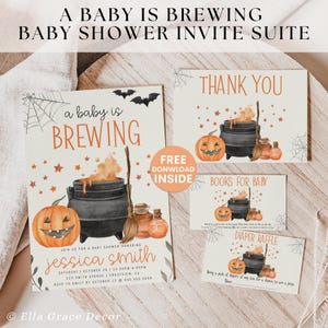 A Baby is Brewing Decorations, Halloween Baby Shower Invitation, Spooky Baby Shower Invite, Halloween Baby Shower Invitation Bundle,Editable