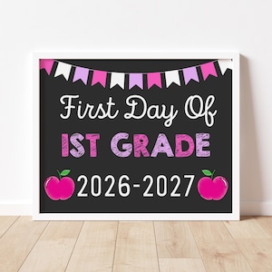 Eerste leerjaar teken, eerste schooldag teken, eerste leerjaar schoolbord teken, eerste schooldag afdrukbare foto prop, 1e leerjaar
