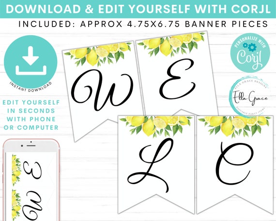 Editable Lemon Printable Paper Banner Editable Banner - Etsy