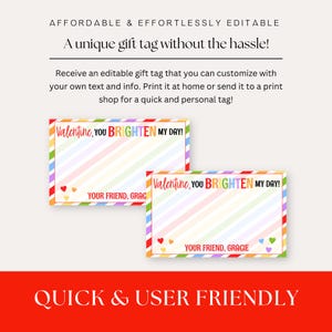 receive an editable gift tag that you can customize with your own text and info.  Print it at home or send it to a print shop for a quick and personal tag.