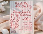 Pinch Me Im One Lobster First Birthday Invitation Template Nautical 1st Birthday Invite Editable Baby Boy Girl Coastal Party