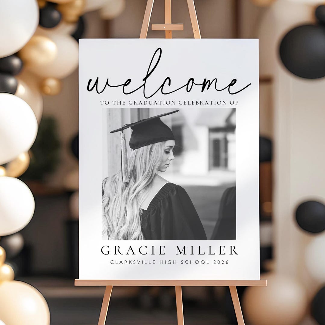 Graduation Welcome Note Editable Graduation Welcome Sign Template With Photo • Modern ...
