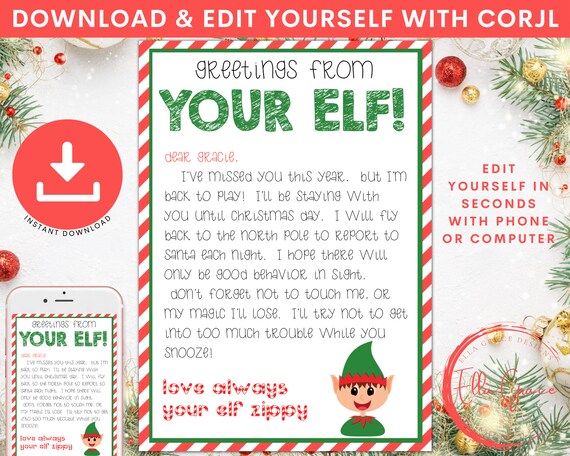Editable Printable Digital Elf Letter Elf is Back Letter Elf | Etsy