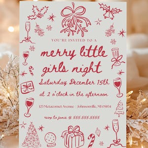 Christmas girls night digital download card, perfect for quick invites, casual events, and fun holiday get-togethers.