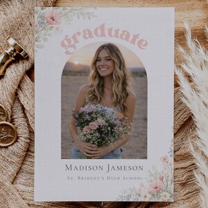 Modern feminine wildflower graduation party invite printable
