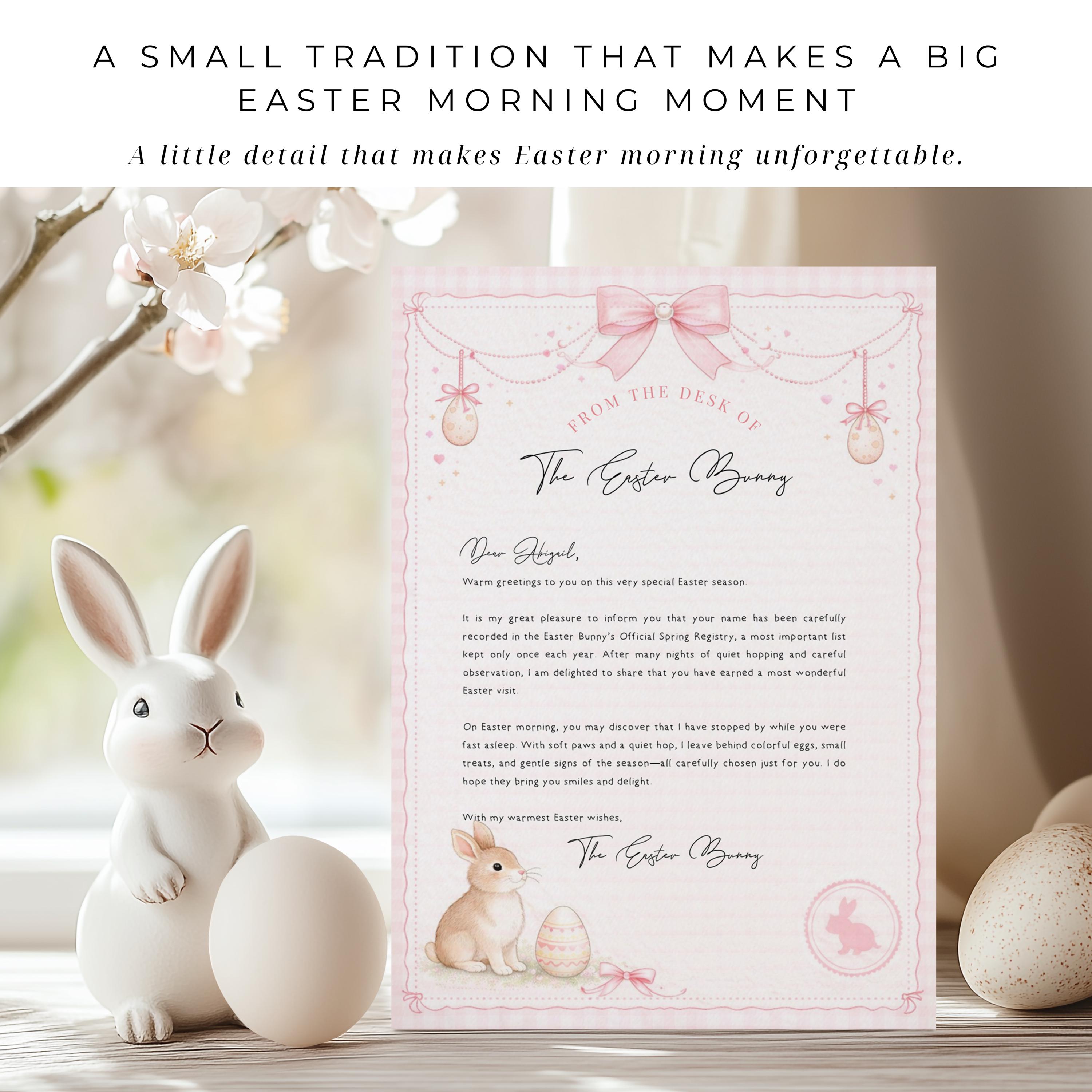 Coquette Easter Bunny Letter Printable • Pink Girly Easter Note for ...
