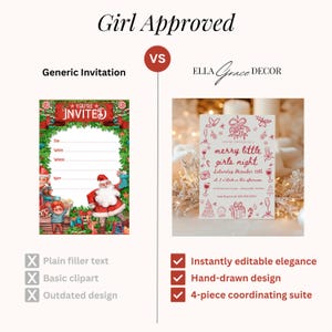 Editable digital girls night Christmas card, ideal for hosting a fun wine night during the winter season.