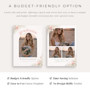 Blush wildflower grad party invitation editable template for girls