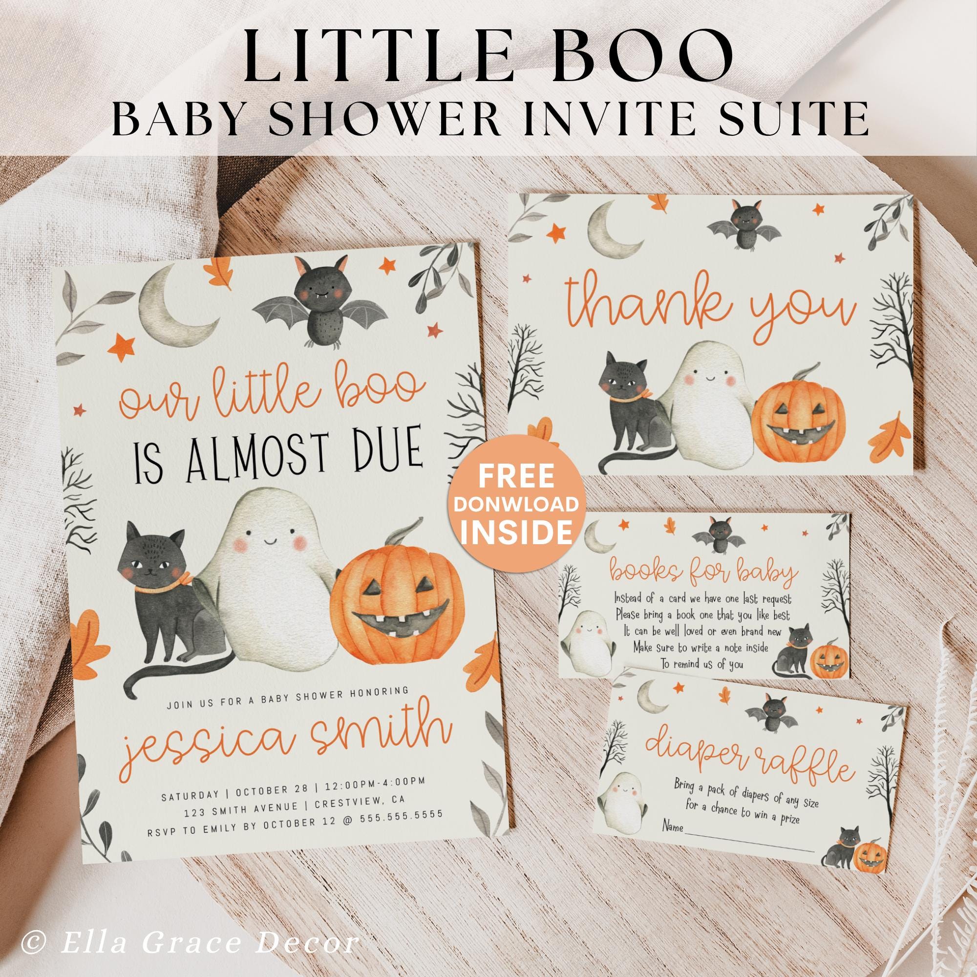 Halloween Baby Shower Invitation, Spooky Baby Shower Invite, Halloween Baby Shower Invitation Bundle, Halloween Baby Shower Invites Neutral