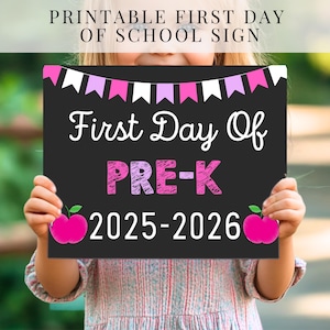 First Day of Pre-K Sign, First Day of School Sign, Pre-K Chalkboard Sign, First Day of School Printable Photo Prop, Instant Download